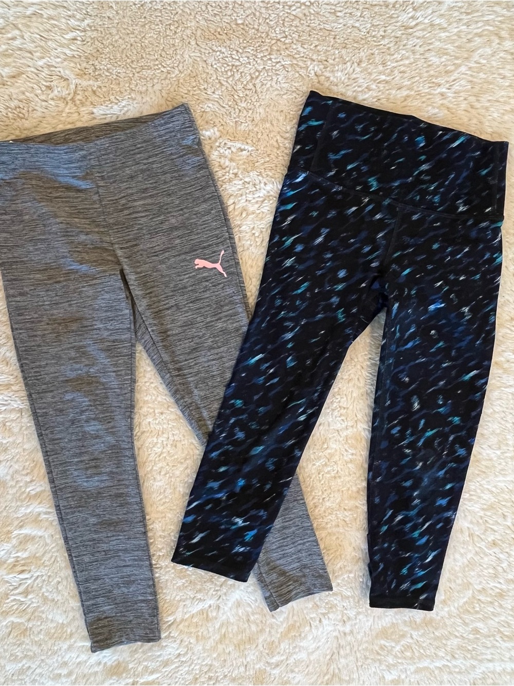 Puma Girls' Gray Legging and all in motion Navy Patterned Pair Sz 6